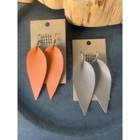 Other - Orange and Tan Pinched Leather Earring